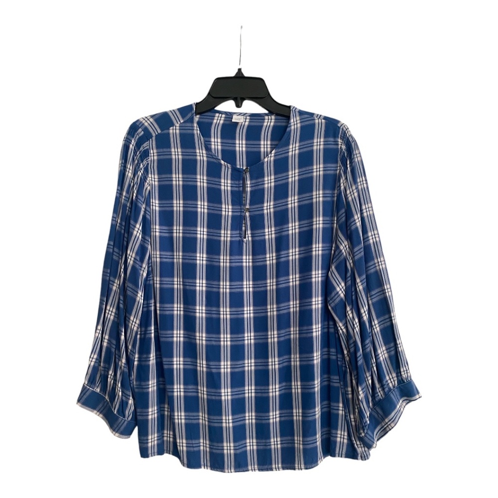 Old Navy Blue & White Plaid 3/4 Sleeve Blouse Size XL Ptp 23"